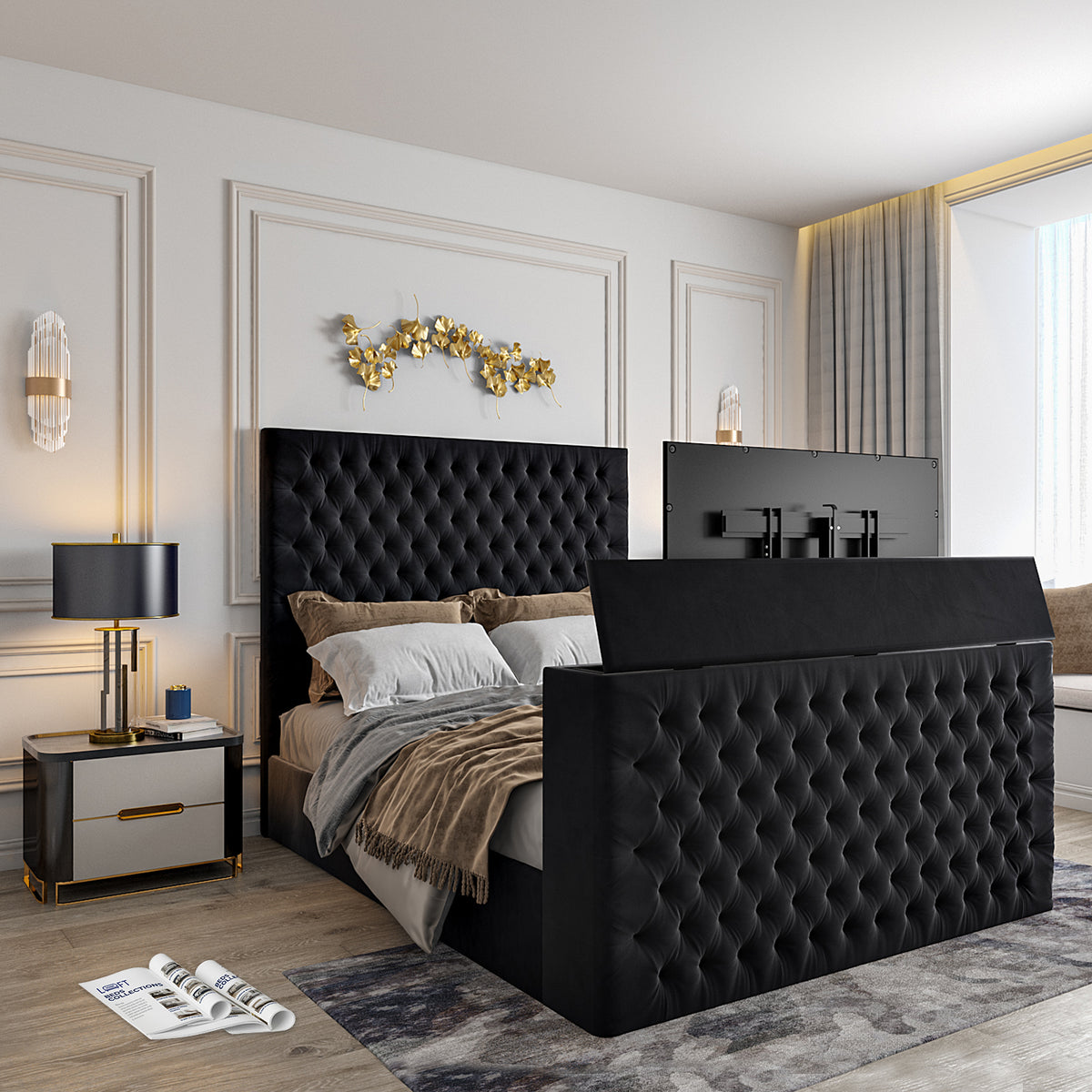 Capella Upholstered Soft Velvet TV Bed Frame