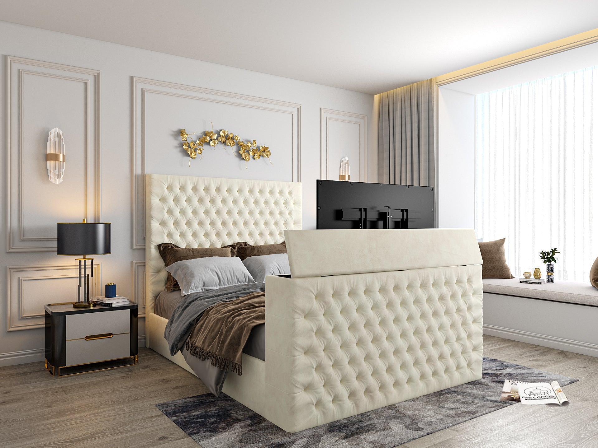 Claridges Upholstered Soft Velvet Tv Bed Frame