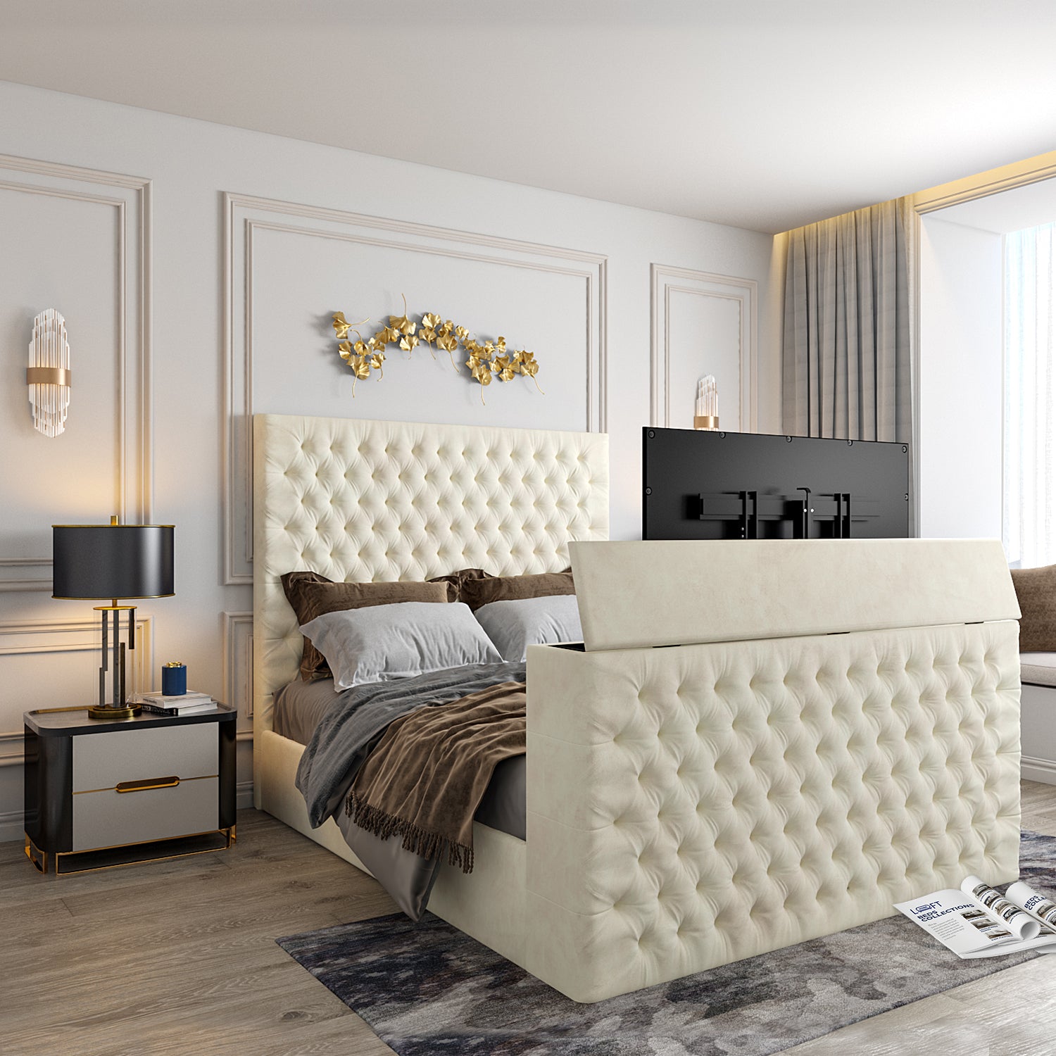 Capella Upholstered Soft Velvet TV Bed Frame
