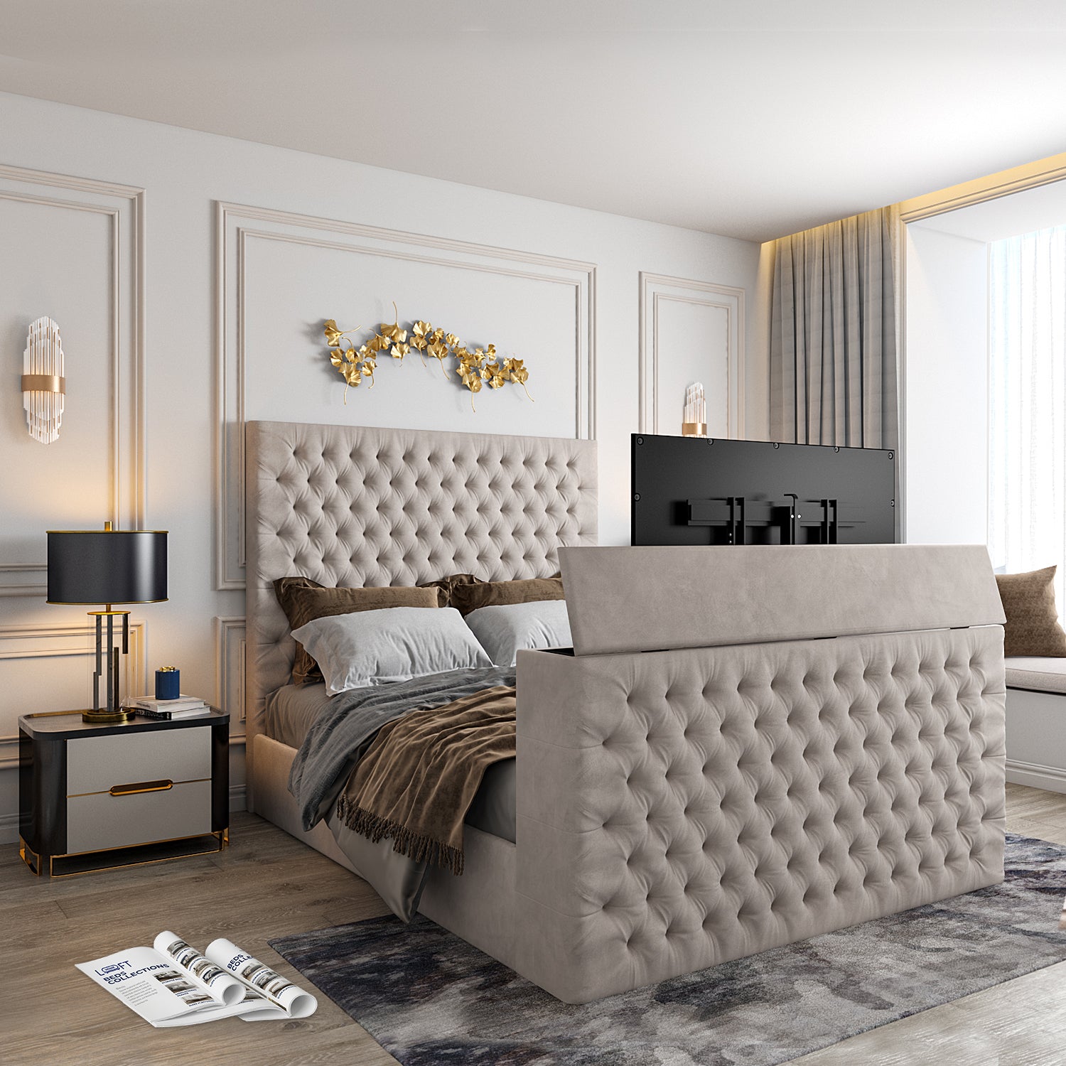Capella Upholstered Soft Velvet TV Bed Frame