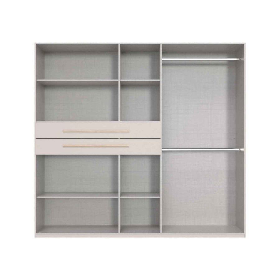 Dorset 5 Door Mirrored Wardrobe in White with Graphite Drawers and Black Handles