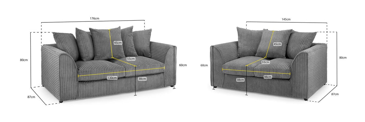 Harley Jumbo Sofa 3+2 Set In Grey