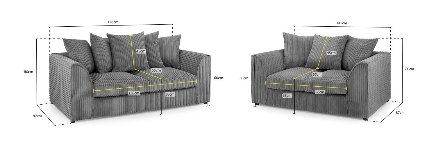 Harley Jumbo Sofa 3+2 Set In Grey