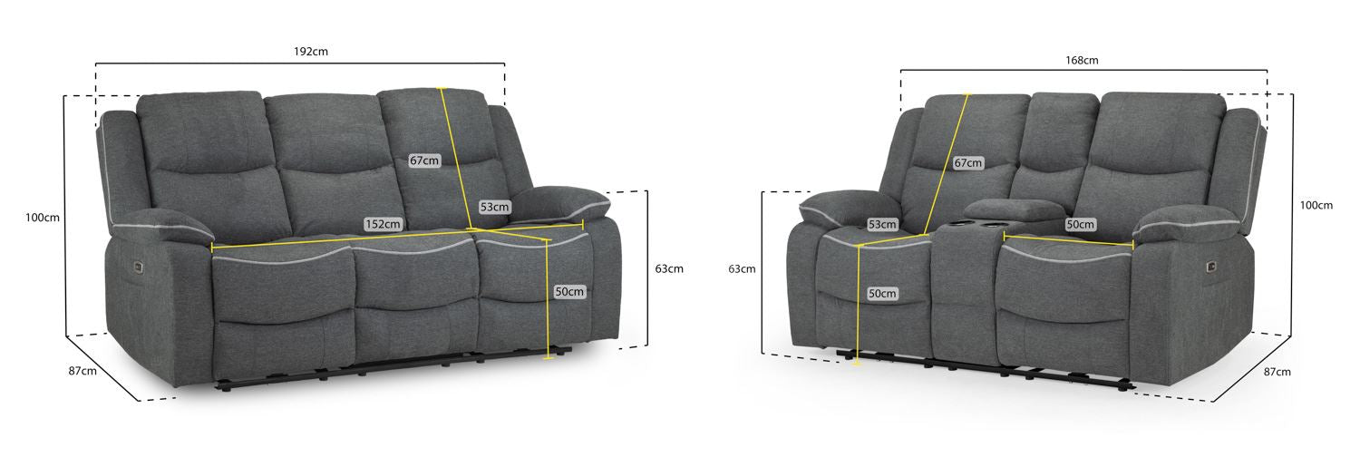 Harald Electric Recliner Sofa 3+2 Seater in Graphite