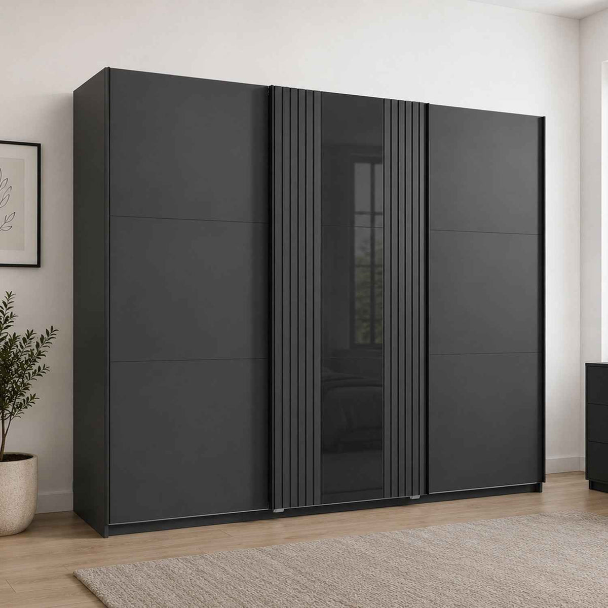 Amberley Graphite 250cm Sliding Door Wardrobe with Mirror
