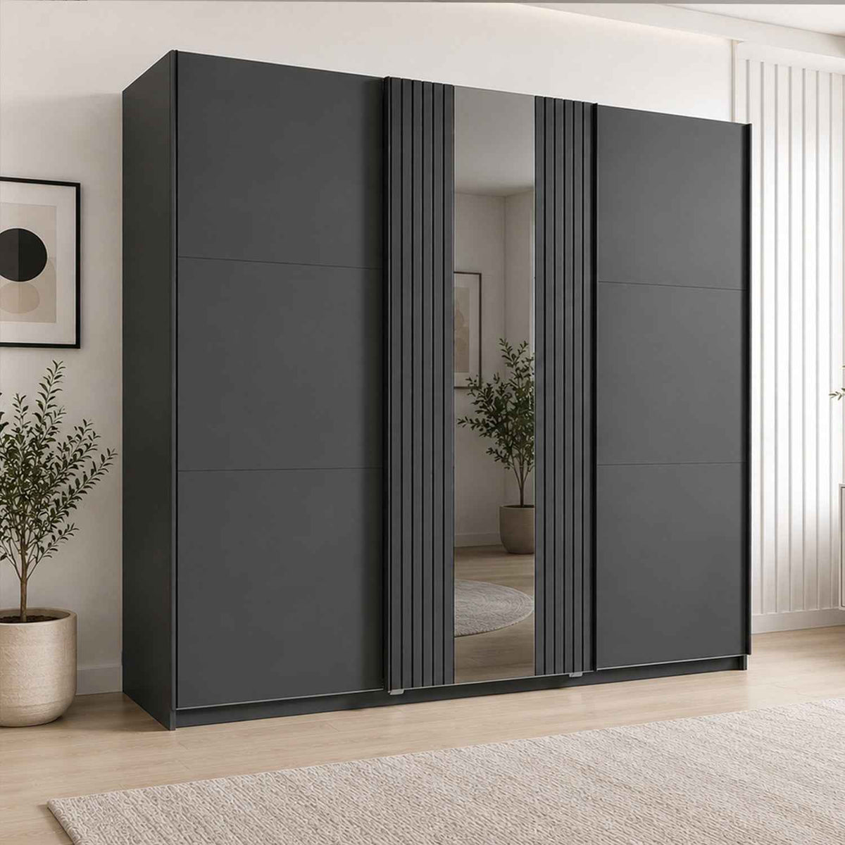 Amberley Graphite 250cm Sliding Door Wardrobe with Mirror