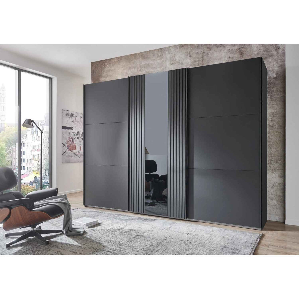 Amberley Graphite 300cm Sliding Door Wardrobe with Mirror