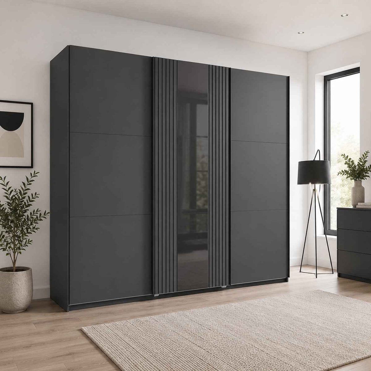 Amberley Graphite 300cm Sliding Door Wardrobe with Mirror