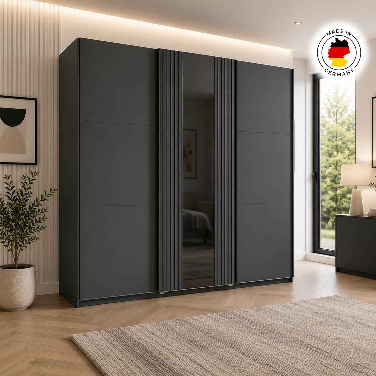 Amberley Graphite 300cm Sliding Door Wardrobe with Mirror