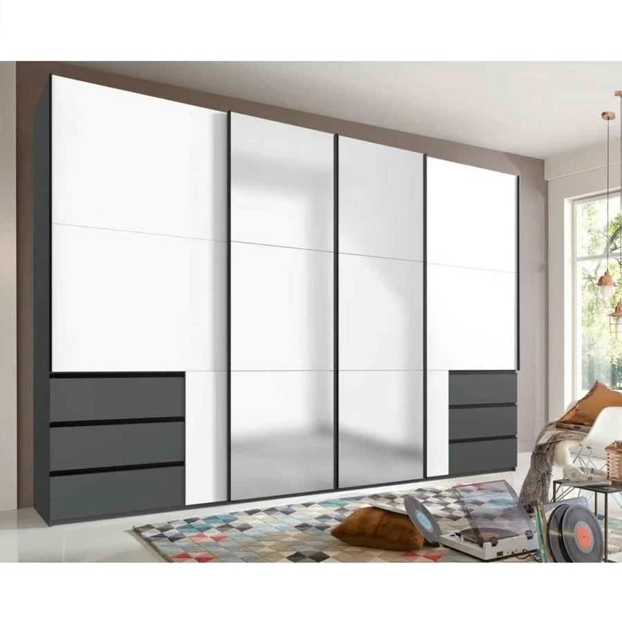 Langley Sliding Door Wardrobe 300cm in White and Graphite with Mirror