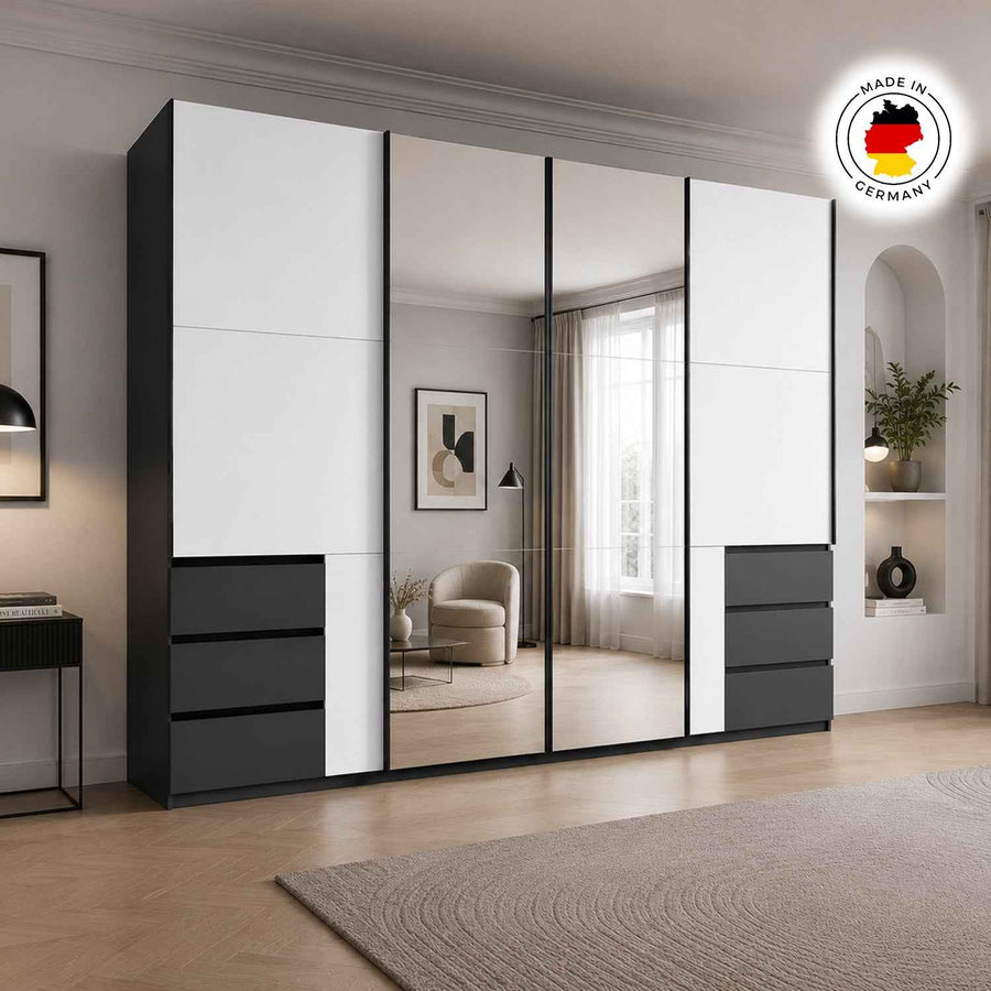 Langley Sliding Door Wardrobe 300cm in White and Graphite with Mirror