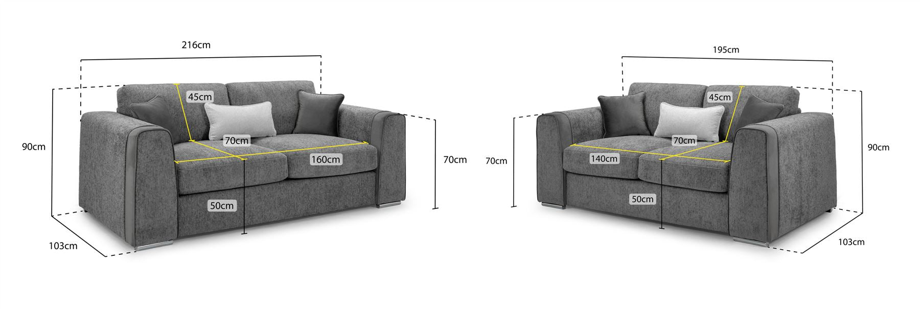 Naples Sofa 3+2 Set In Grey