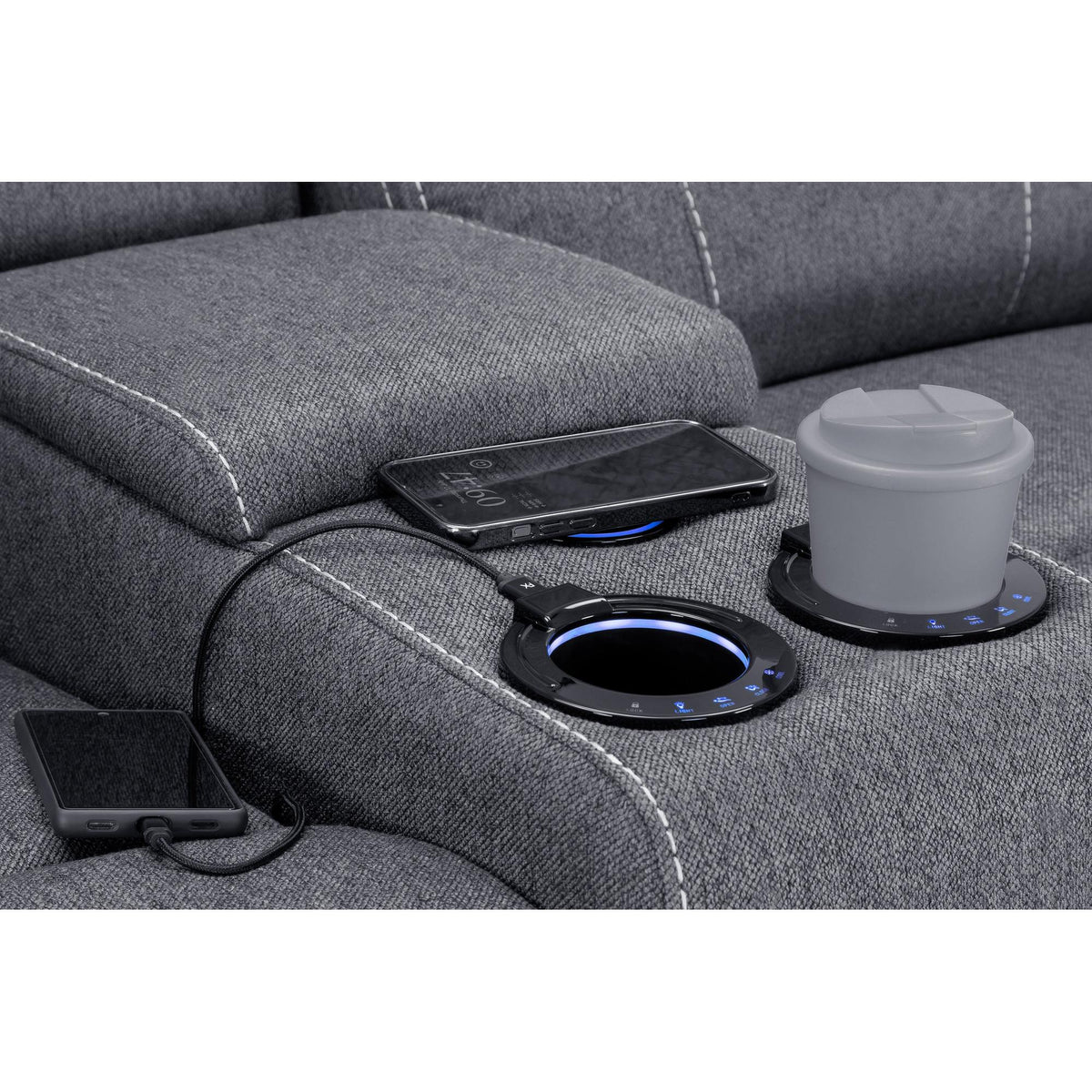 Galaxy Tech Recliner Fabric 2 Seater In Grey