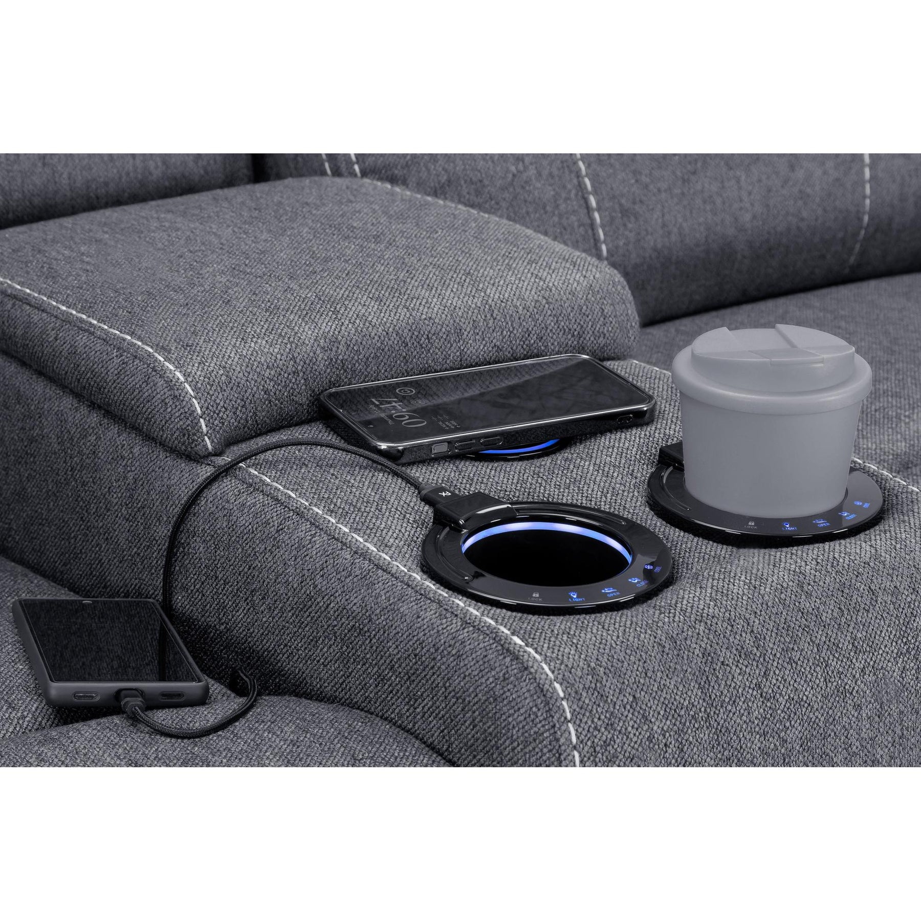 Galaxy Tech Recliner Fabric 2 Seater In Grey