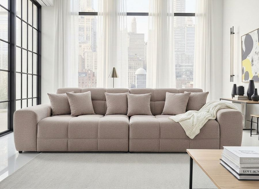 Bamburgh Latte Quilted 4 Seater Sofa