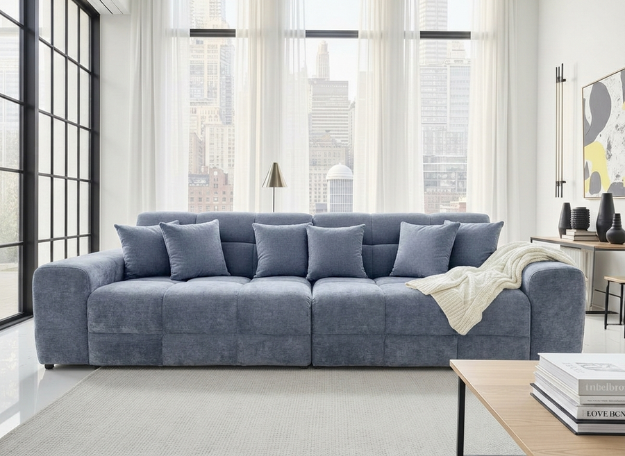 Bamburgh Grey Quilted 4 Seater Sofa