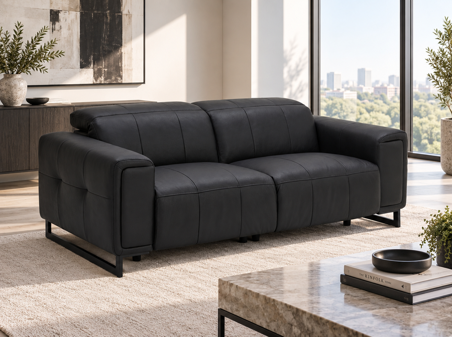 Harrogate Black Leather-Look 3 Seater Electric Recliner Sofa
