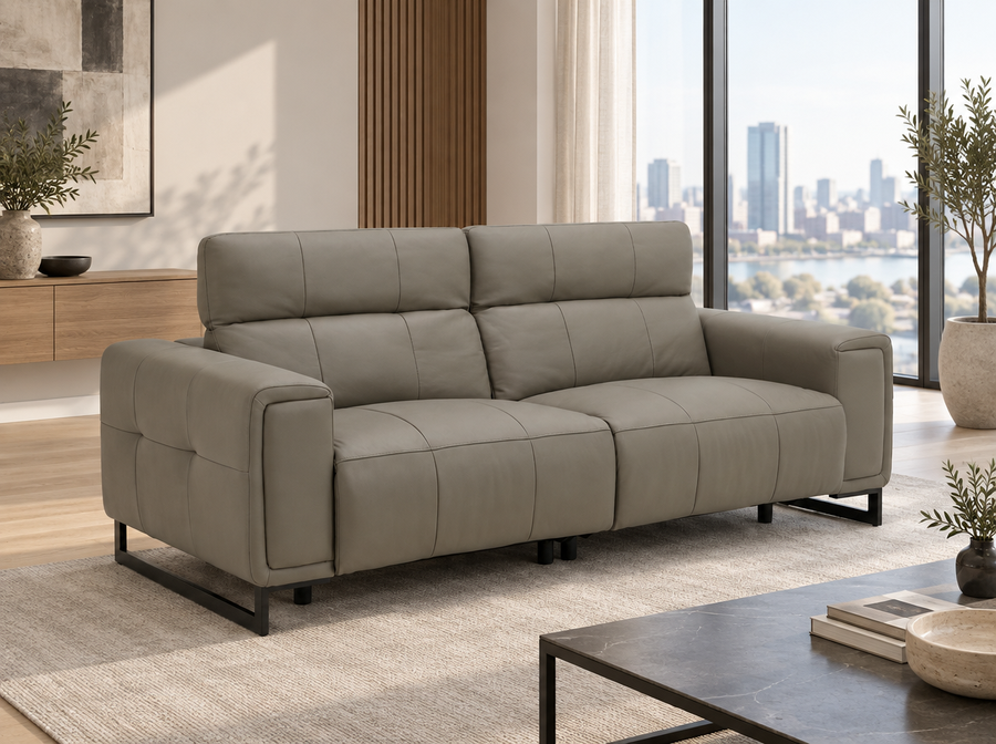 Harrogate Grey Leather-Look 3 Seater Electric Recliner Sofa
