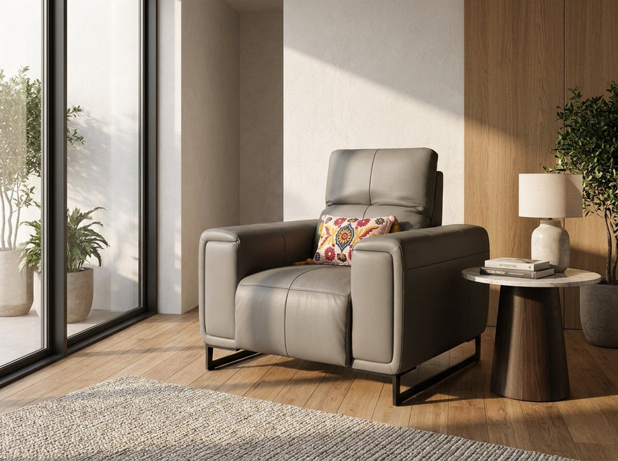 Harrogate Grey Leather-Look Electric Recliner Armchair