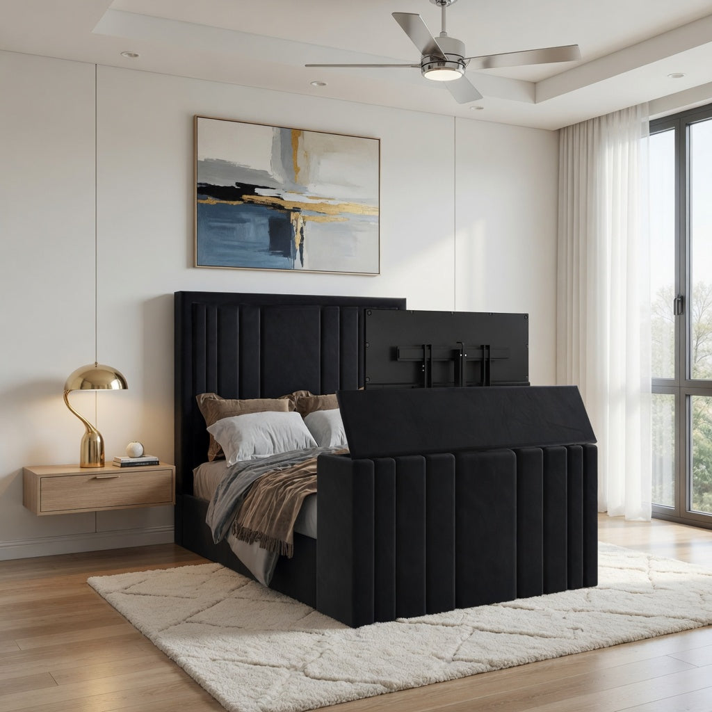 Atom Upholstered Soft Velvet TV Bespoke Bed Frame