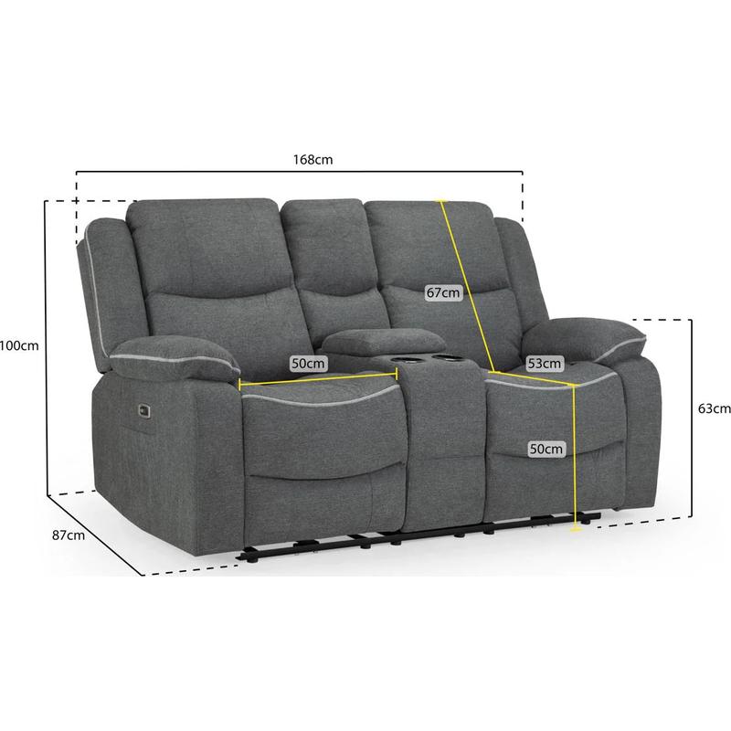 Harald Electric Recliner 2 Seater Sofa In Graphite