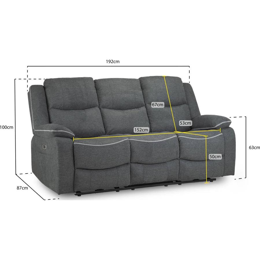 Harald Electric Recliner 3 Seater Sofa - Graphite