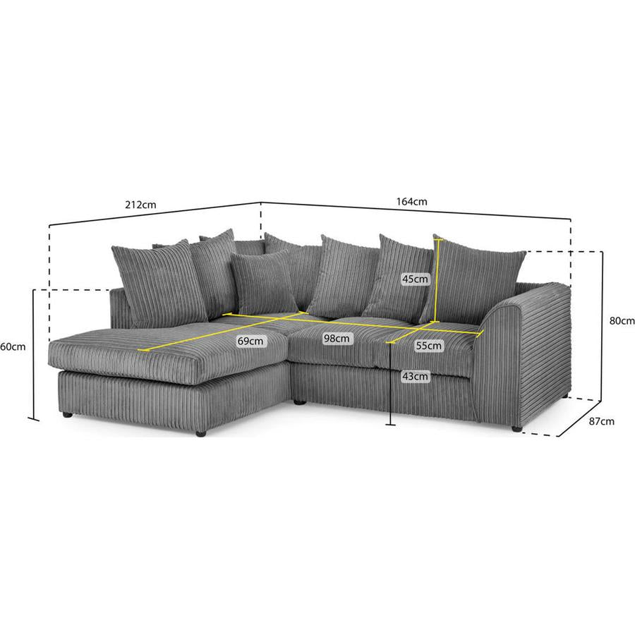 Harley Jumbo Grey Left Hand Facing Corner Sofa