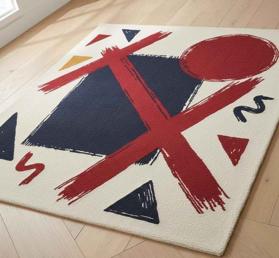 Modern Geometric Wool Rug – Hand Tufted Designer Living Room Rug