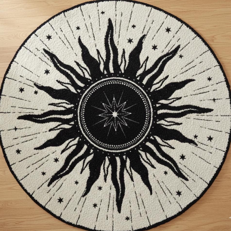 Beige Sun and Moon Round Rug – Hand Tufted Mid Century Wool Rug – image 6