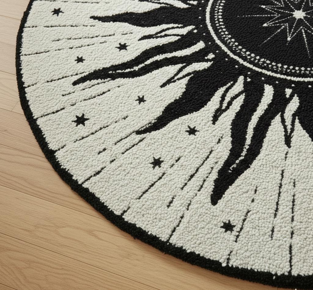 Beige Sun and Moon Round Rug – Hand Tufted Mid Century Wool Rug – image 4