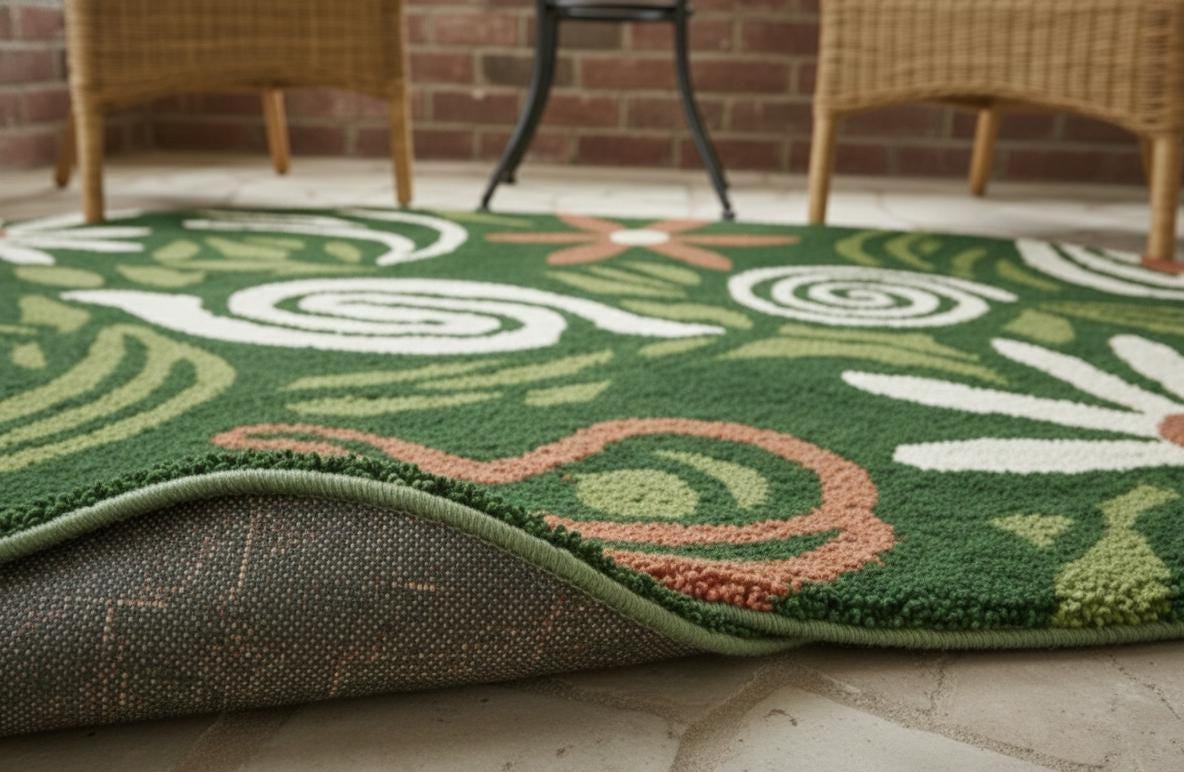 Green Botanical Round Rug – Hand Tufted Mid Century Wool Rug – image 2