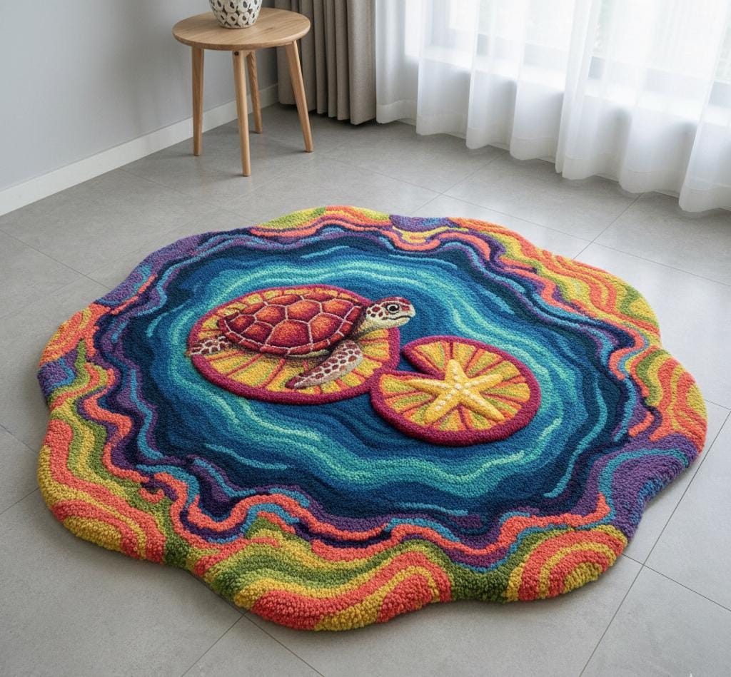 Blue Ocean Round Rug – Hand Tufted Coastal Beach Wool Rug – image 3