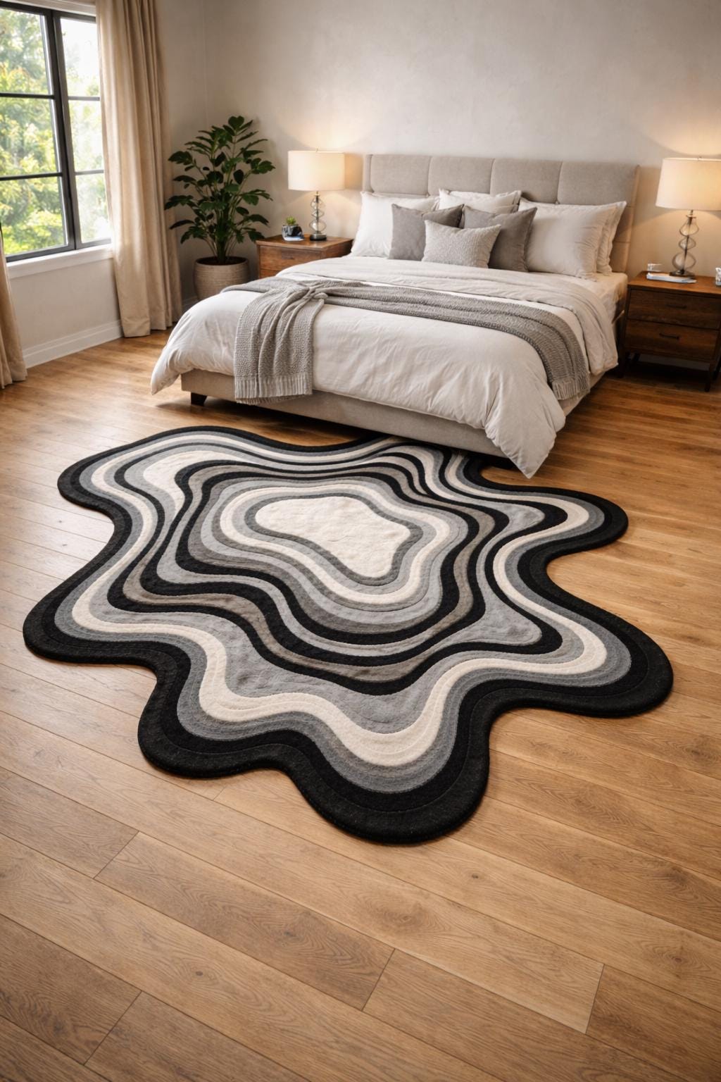 Black Abstract Wavy Wool Rug – Hand Tufted 3D Sculptural Rug – image 2