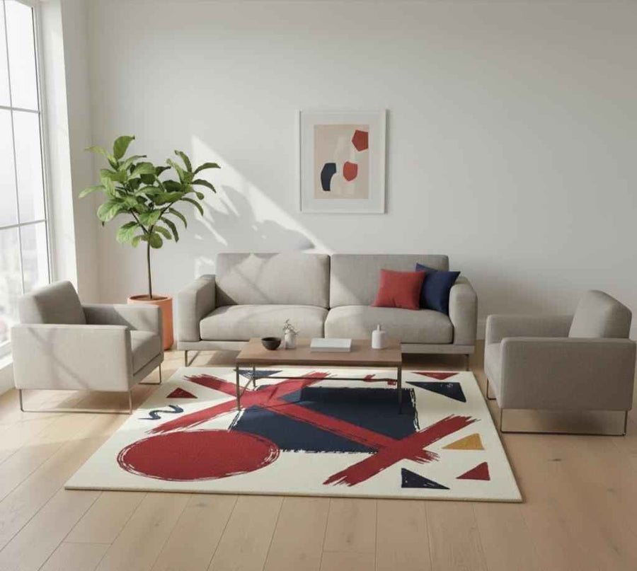 Modern Geometric Wool Rug – Hand Tufted Designer Living Room Rug