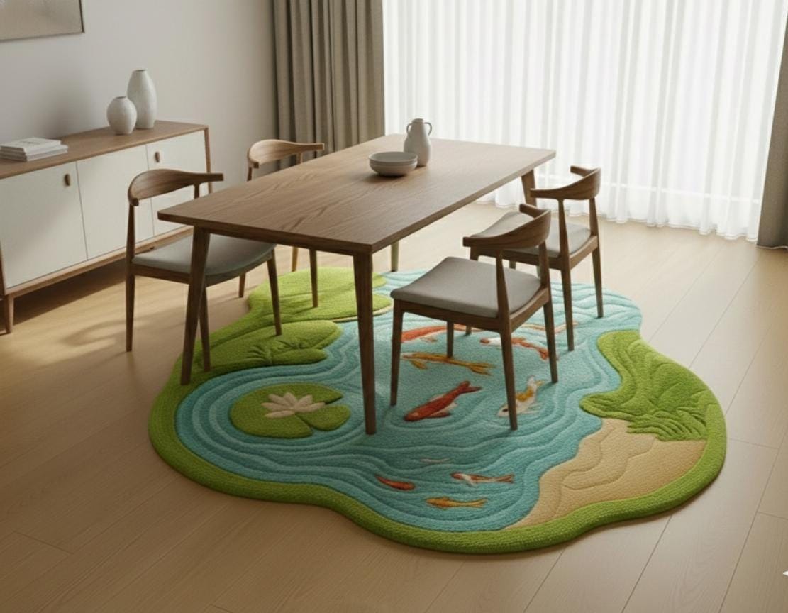 Koi Pond and Lily Pad Wool Rug – Hand Tufted Japanese Garden Rug – image 3