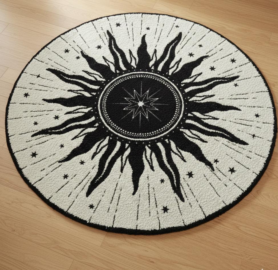 Beige Sun and Moon Round Rug – Hand Tufted Mid Century Wool Rug – image 2