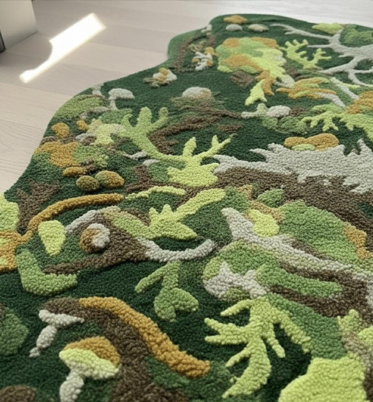 Green Woodland Mushroom Wool Rug – Hand Tufted Botanical Rug – image 7