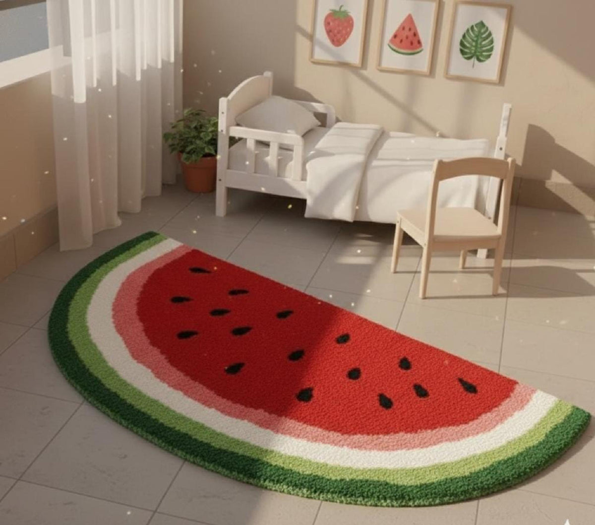 Red Watermelon Slice Rug – Hand Tufted Kawaii Kids' Wool Rug – image 8