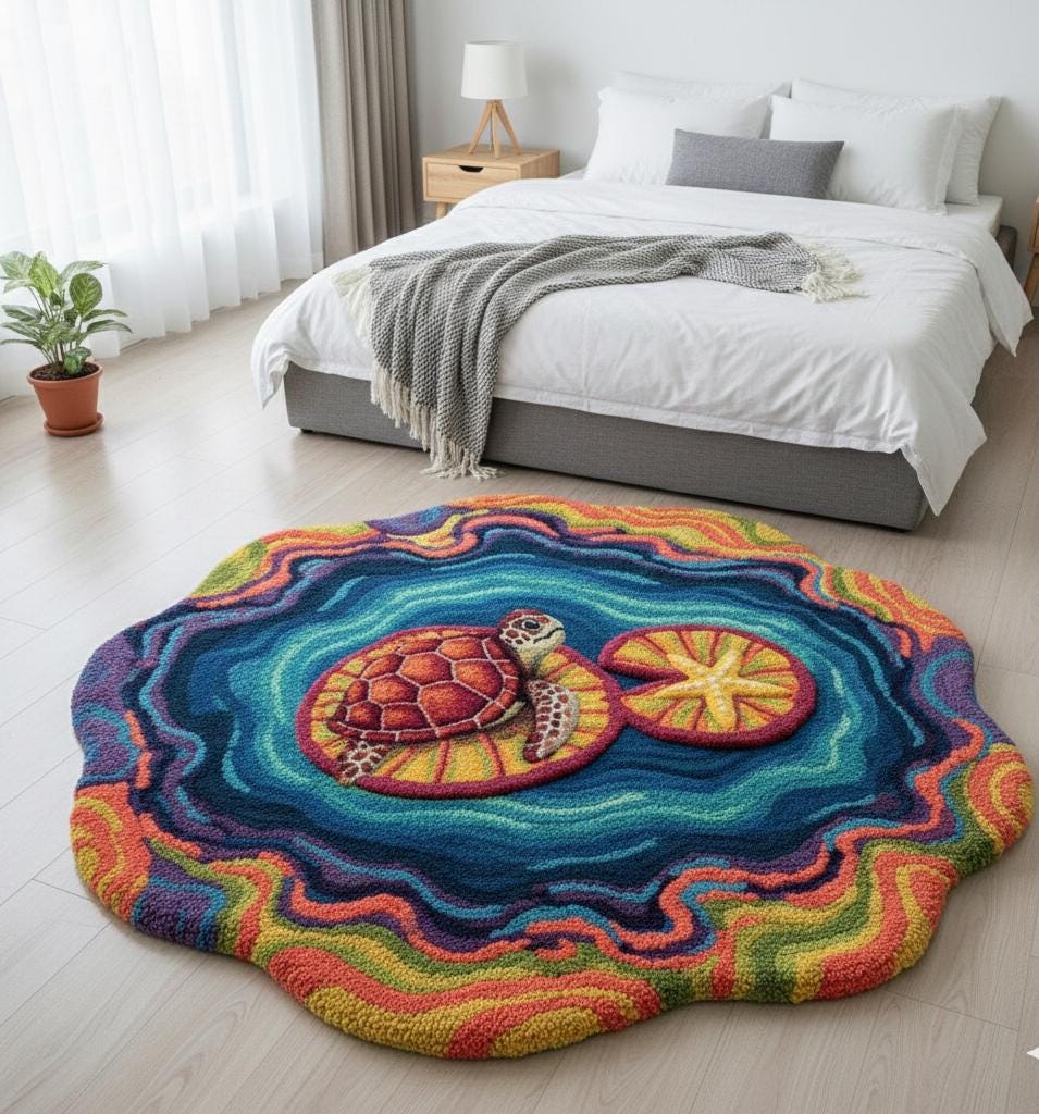 Blue Ocean Round Rug – Hand Tufted Coastal Beach Wool Rug – image 8