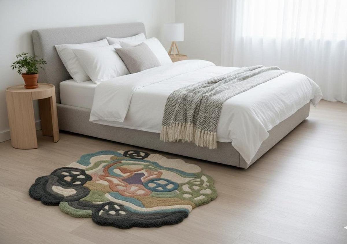 Neutral Boho Abstract Wool Rug – Hand Tufted Sculpted Designer Rug – image 2