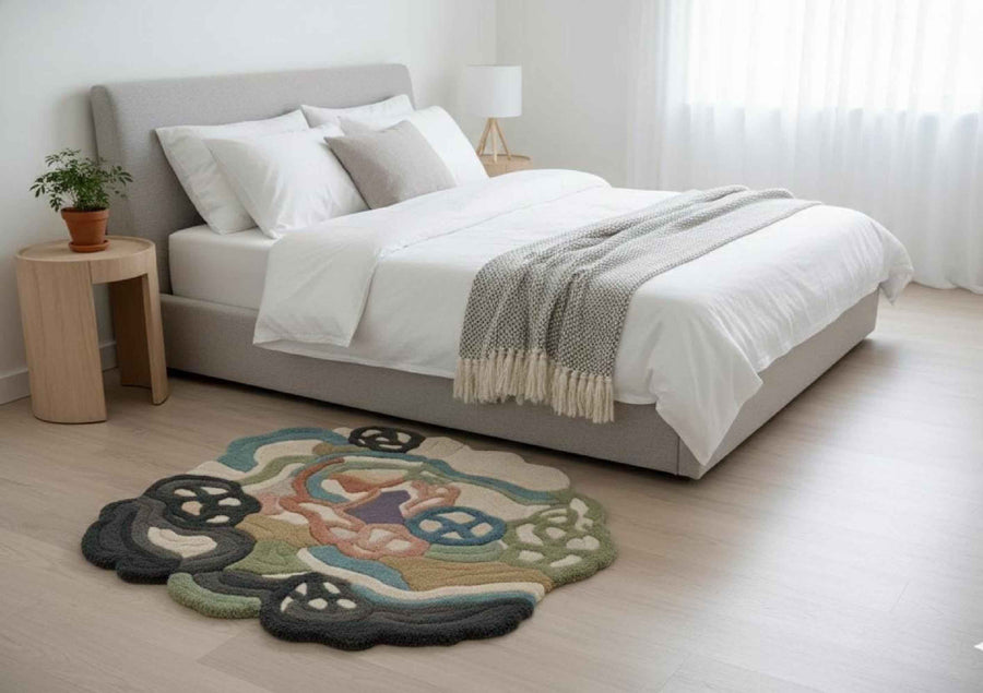 Neutral Boho Abstract Wool Rug – Hand Tufted Sculpted Designer Rug