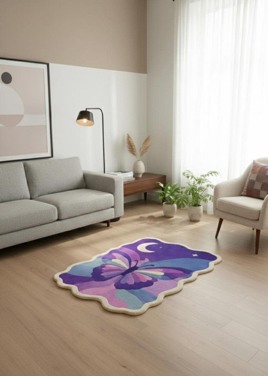 Purple Butterfly Shaped Rug – Hand Tufted Boho Kids' Wool Rug – image 3