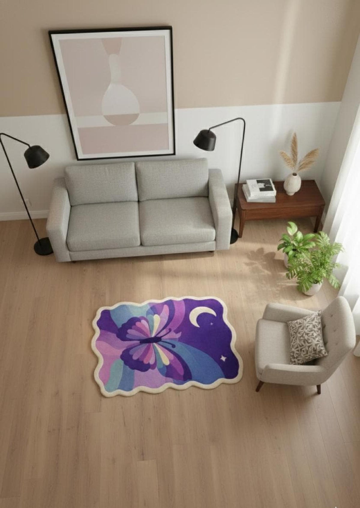 Purple Butterfly Shaped Rug – Hand Tufted Boho Kids' Wool Rug – image 4
