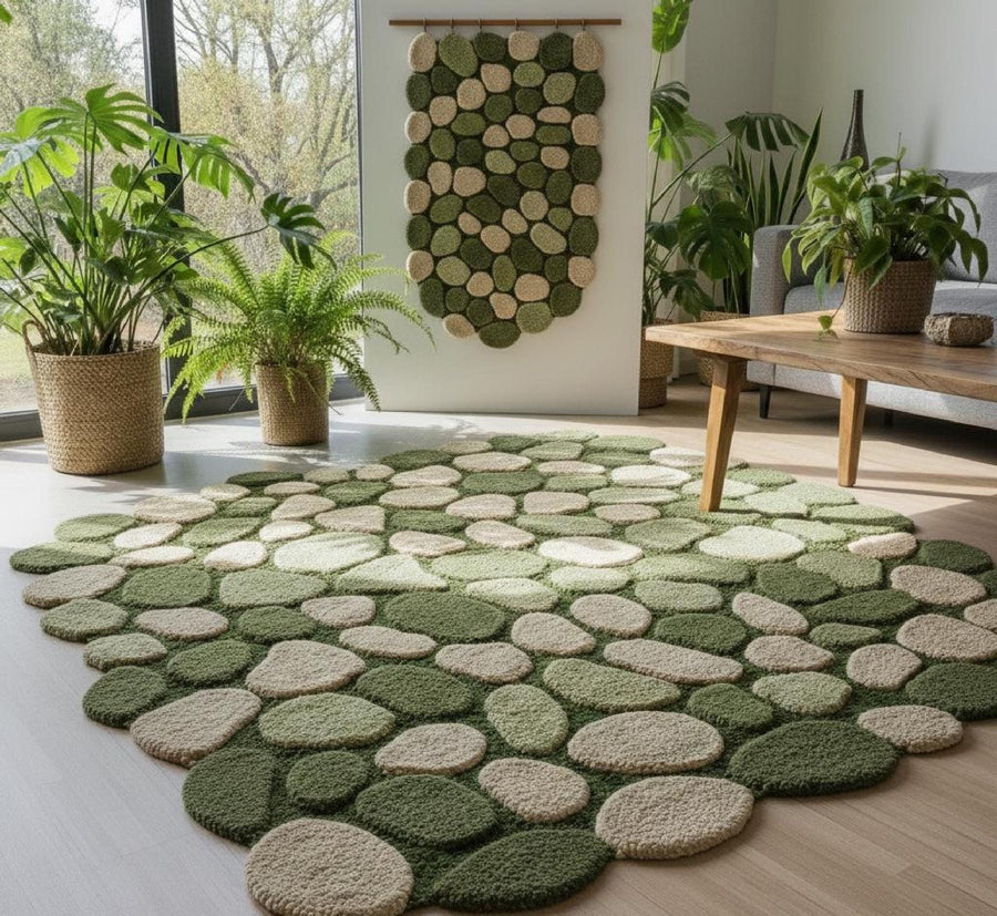 Moss Green Pebble Rug – Hand Tufted Organic Shape Wool Rug – image 3