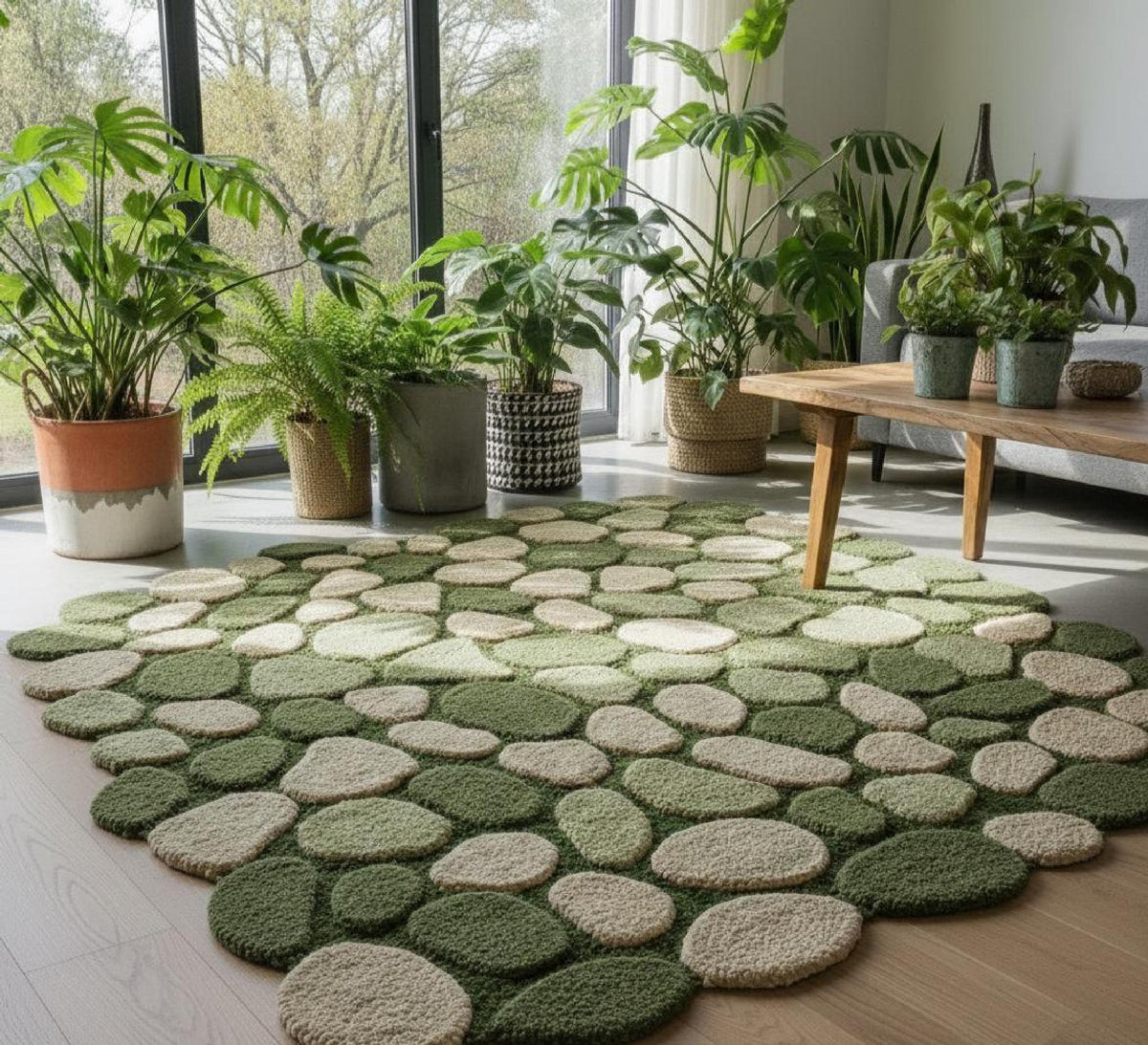 Moss Green Pebble Rug – Hand Tufted Organic Shape Wool Rug – image 4