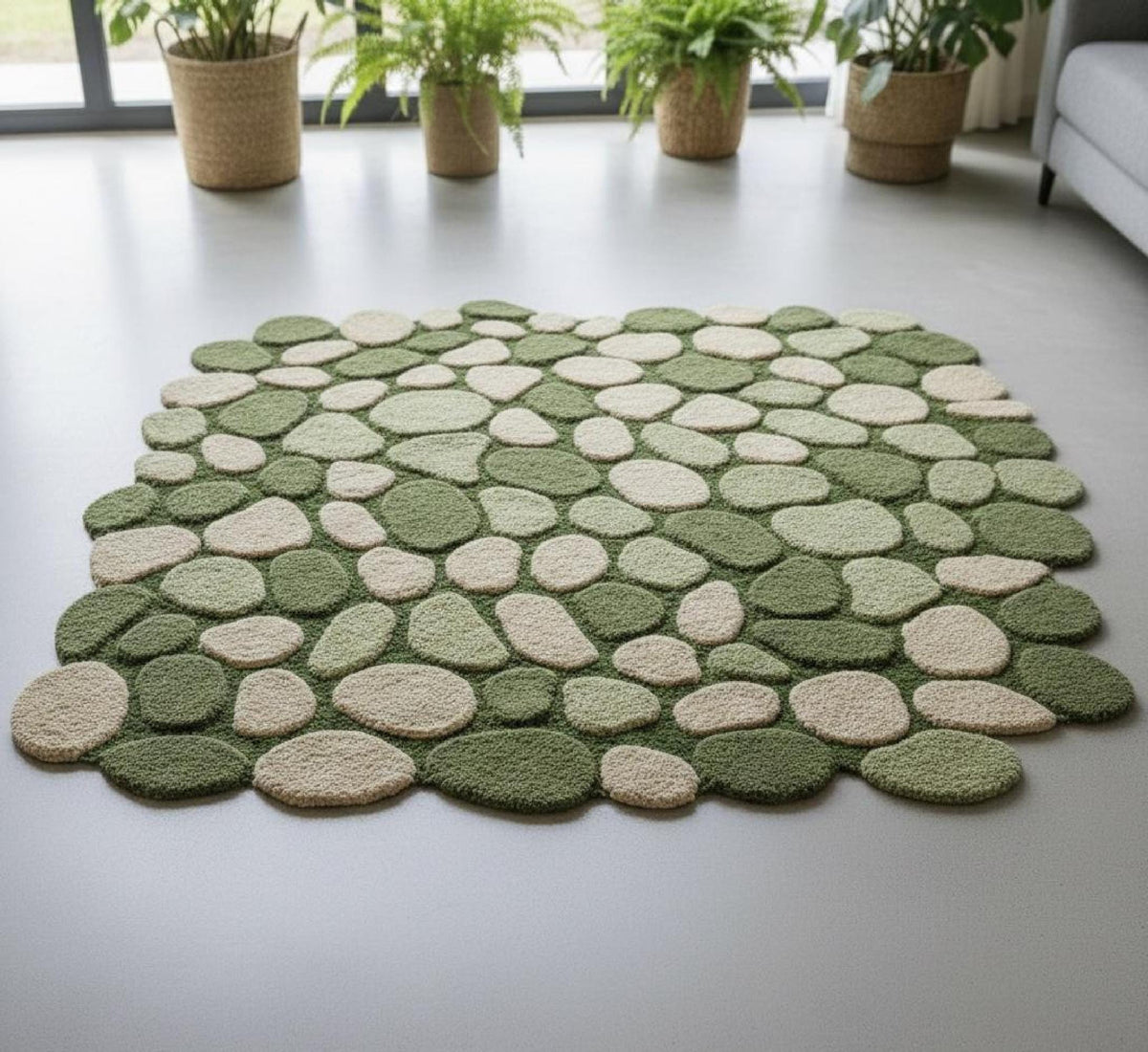 Moss Green Pebble Rug – Hand Tufted Organic Shape Wool Rug – image 5