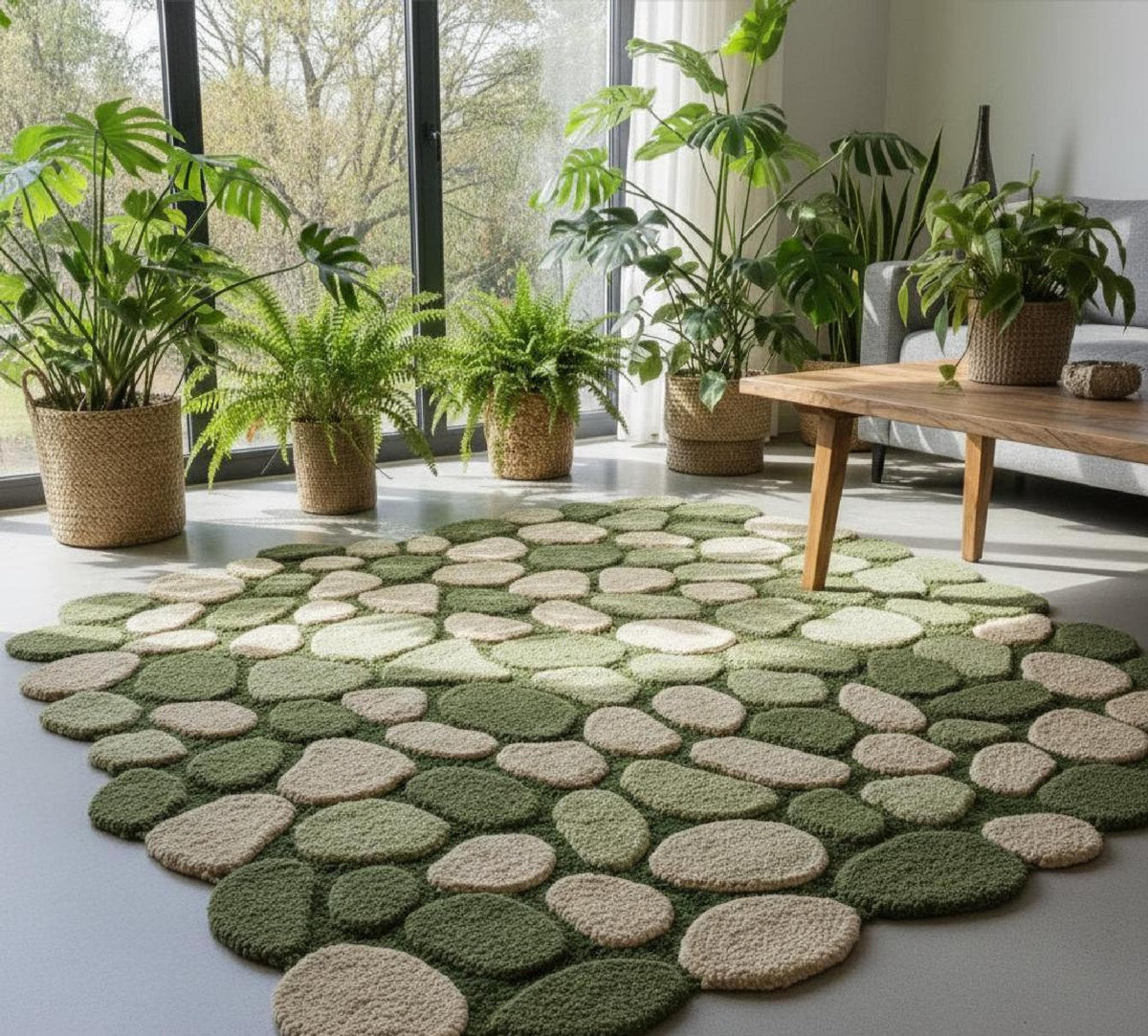 Moss Green Pebble Rug – Hand Tufted Organic Shape Wool Rug – image 1