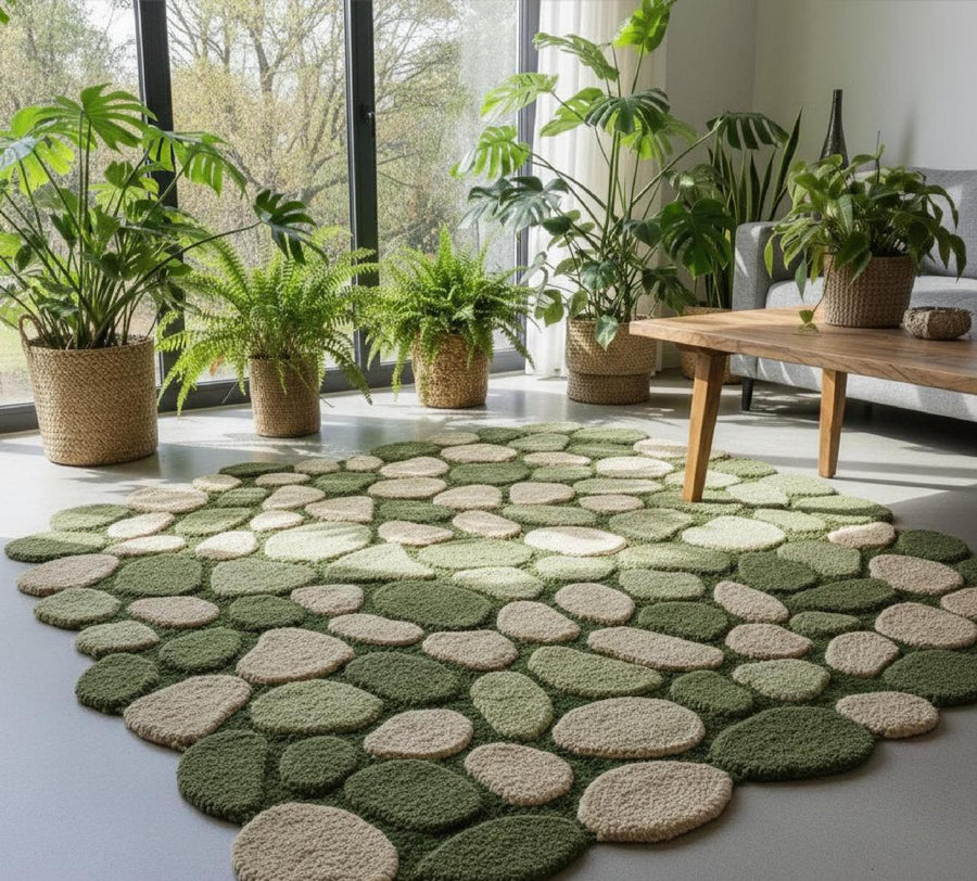 Moss Green Pebble Rug – Hand Tufted Organic Shape Wool Rug – image 1
