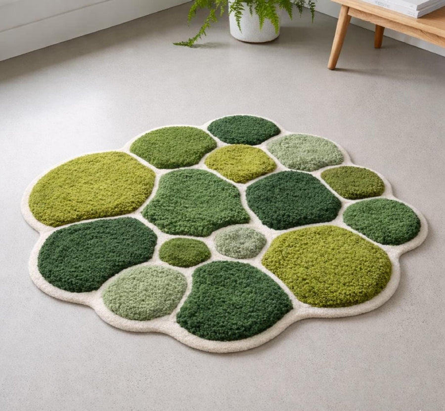 Green Botanical Pebble Wool Rug – Hand Tufted Nature Inspired Rug – image 1