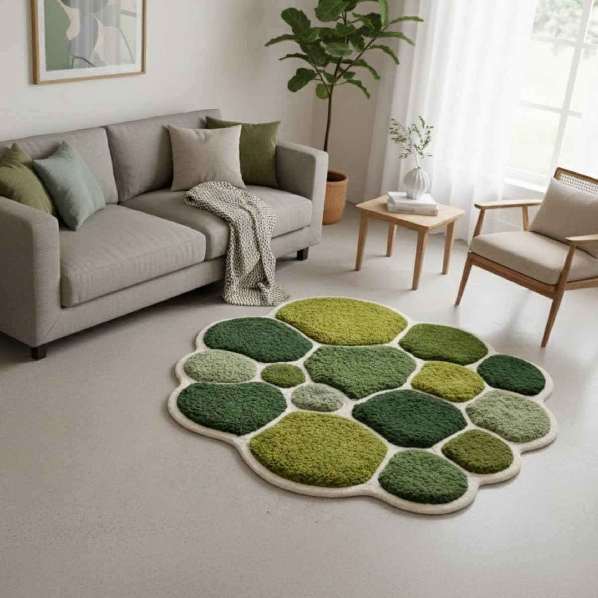 Green Botanical Pebble Wool Rug – Hand Tufted Nature Inspired Rug – image 2
